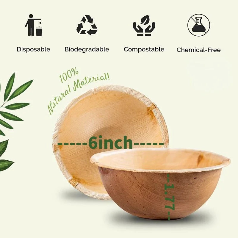 10/25Pcs 6Inch Palm Leaf Bowls Biodegradable Dessert Bowl Eco Friendly Soup Bowl Disposable Bowls For Dinner Party Birthday